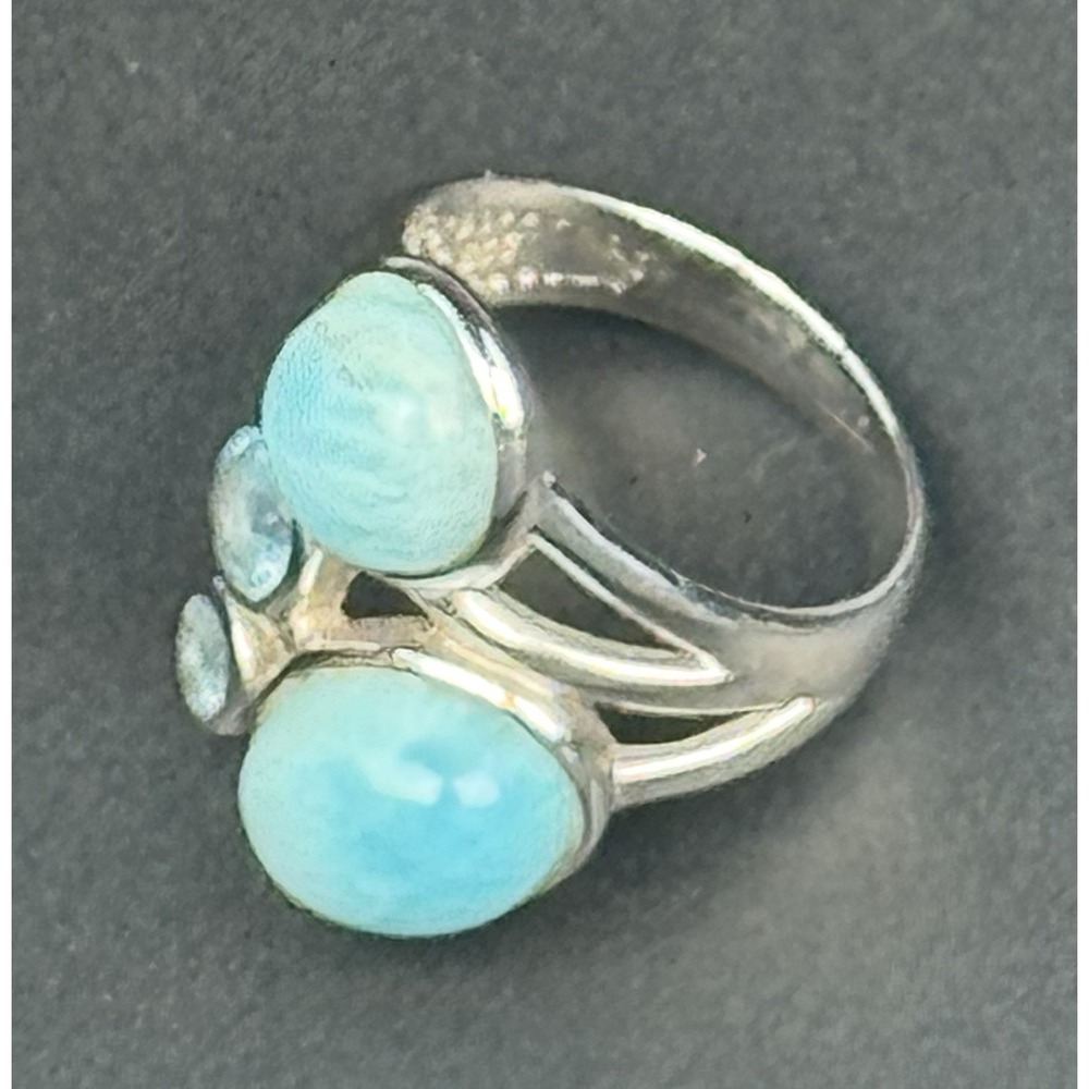 BBJ 925 Sterling Silver Natural Larimar Blue Topaz Cluster Ring Size 5.5